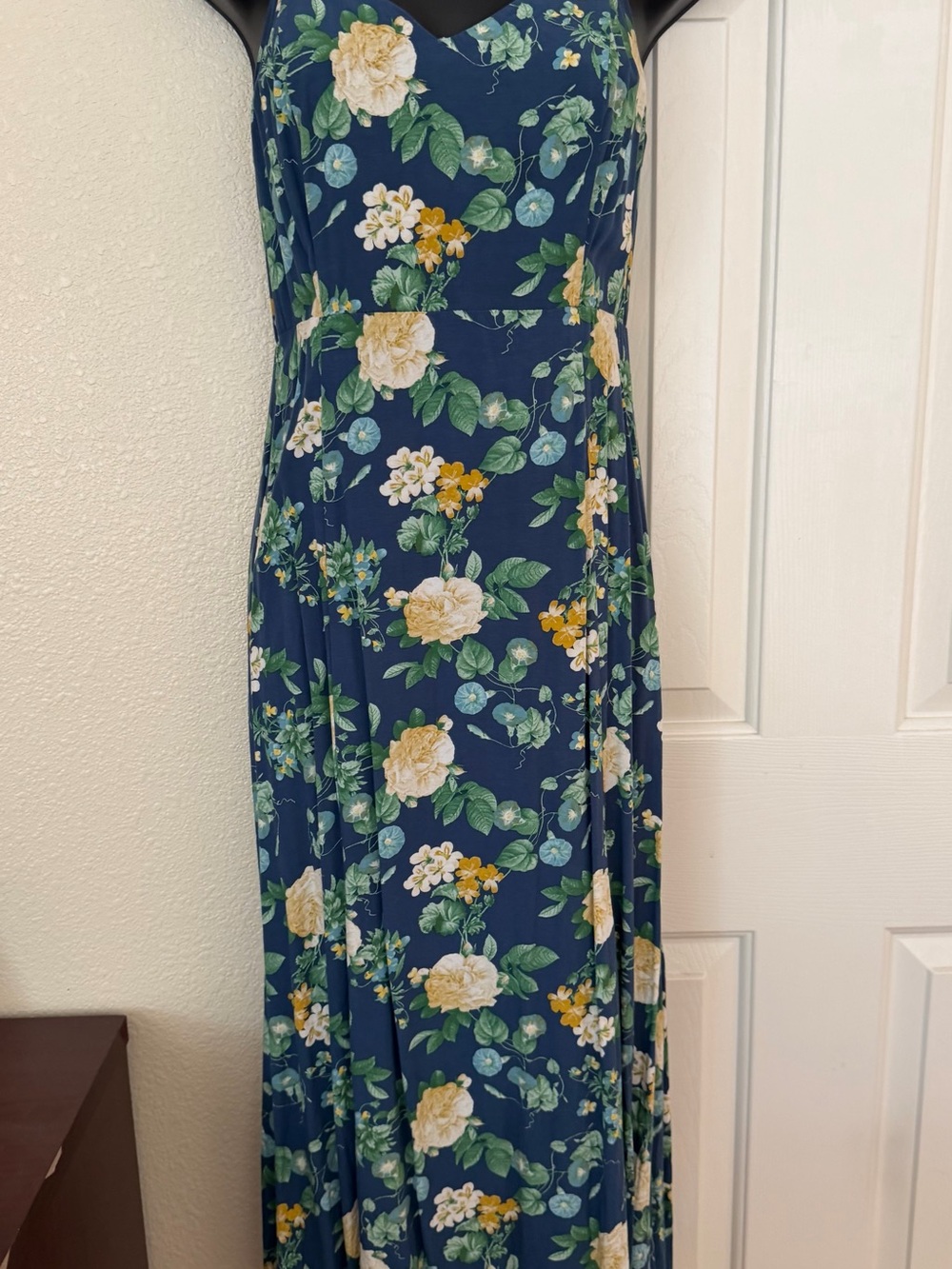 Old Navy Navy Maxi Dress with Yellow & Green Floral Print